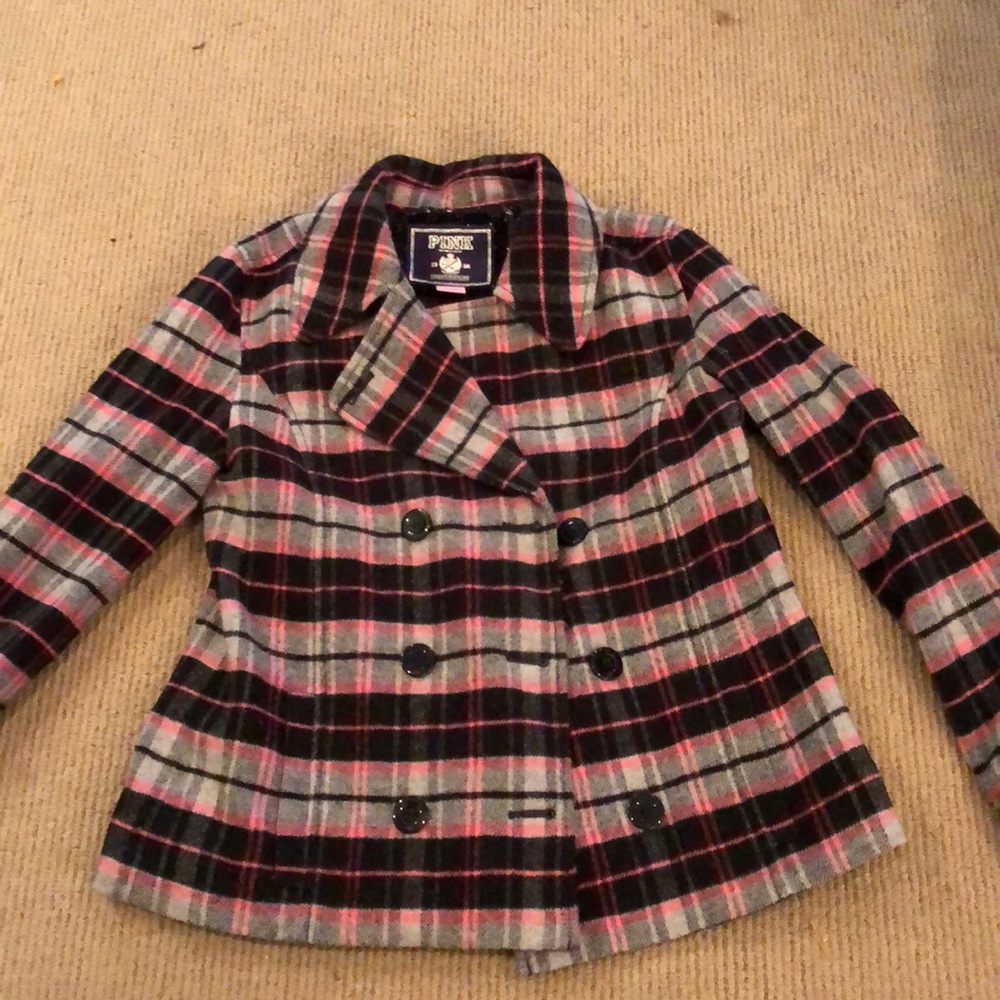 Victoria secret pink plaid wool jacket